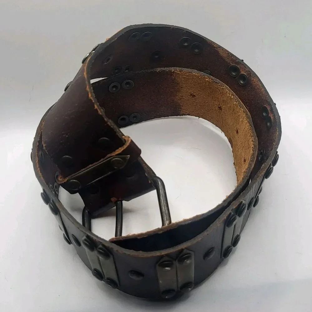 Bohemian Leather Belt With Brass Details Wide Small Length 27.5in to 32.5in